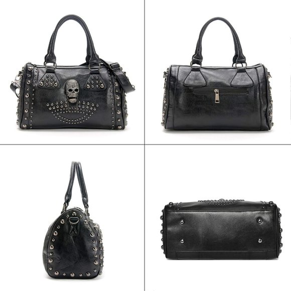 AlwaySky Women Skull Handbag Large Capacity Gothic Shoulder Bag Studded Doctor - Picture 4 of 5